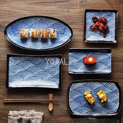 4 Style Creative Wave Plates Retro Ceramic Tableware Sushi Dish Sea Wave Cuisine Steak Barbecue Platter Fish-shaped Star Anise