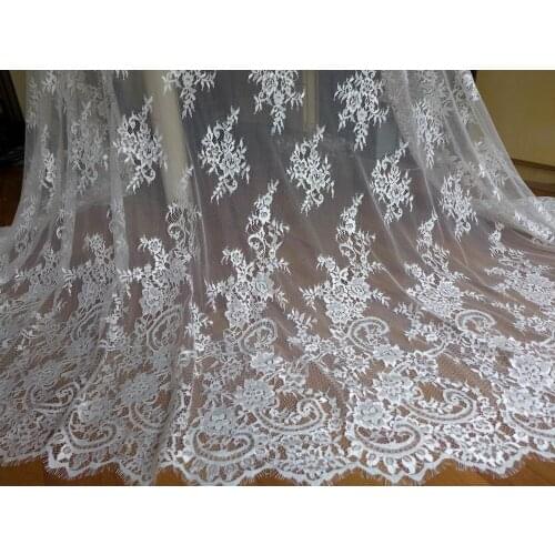 Ivory Wedding Gown Lace Fabric, Chantilly Floral Fabric, Bridal Mantilla Veil Bridesmaid Capelet Lace Fabric 3 Meters