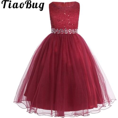 Girls Sleeveless Sequins Lace Mesh Flower Girl Dress Princess Pageant Ball Gown Wedding Party Dress with detachable sash SZ 2-14