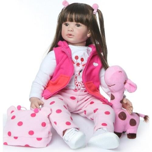 Bebes 60CM High Quality Reborn Toddler Princess Girl Doll With Giraffe Adorable Lifelike Baby Bonecas Bebe Doll Reborn Menina