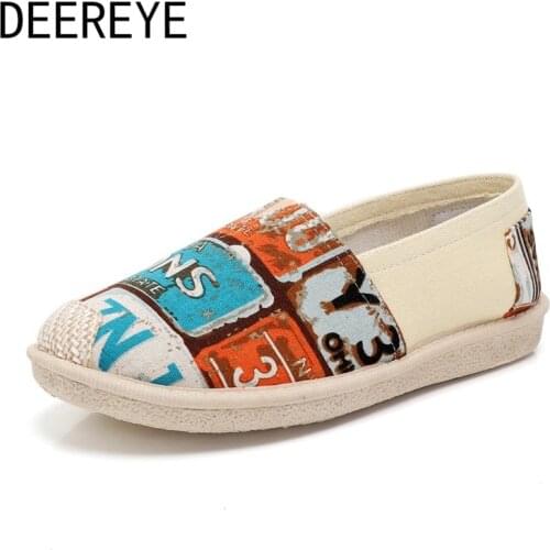 New Arrival Cartoon Printing Flat Canvas Slip On Loafers Fishermen Comfortable Vulcanized Lightweight Soft Footwear Lady Shoes
