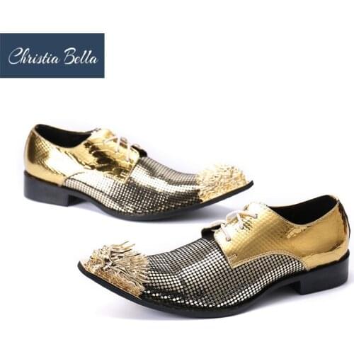 Mens Dress Shoes Gold Genuine Leather Wedding Shoes for Men Formal Business Shoes Man Oxfords Shoes for Work Plus Size