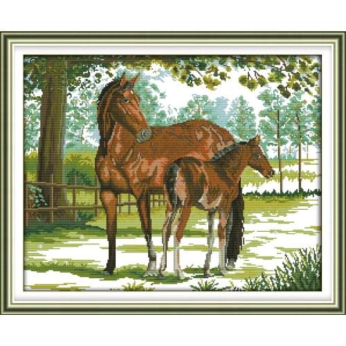 The horse mother and son cross stitch kit 18ct 14ct 11ct count printed canvas stitching embroidery DIY handmade needlework