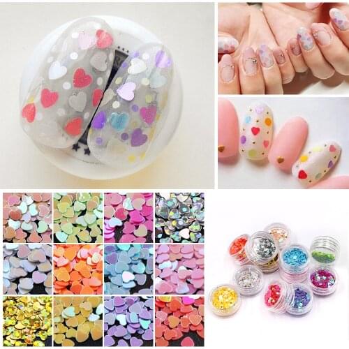 12 PCS/Set 2mm 3mm Nail Art Paillette Heart Nails Glitter Flakes Sequins Sticker for 3D UV Gel Manicure Nail Art Decorations 20g