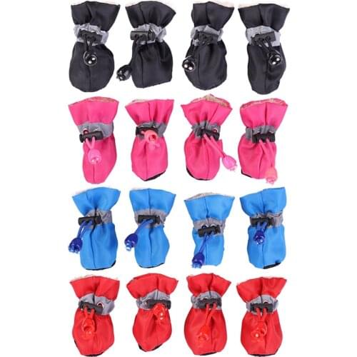 4Pcs/set Pet Dog Rain Shoes Dog Waterproof Anti-slip Plus Velvet Shoes with Cashmere Warm Inner for Small Dog Raining Outdoor