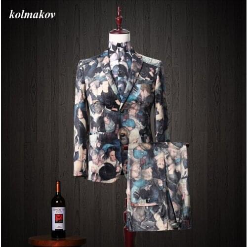New arrival style men high-end boutique suits coat business casual face pattern three-piece suit (Jacket, Shirt and Pants) M-3XL