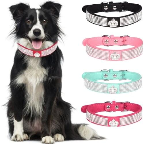 Shining Diamond Pet Dog Collar Soft Suede Shiny Rhinestone Cat Collar