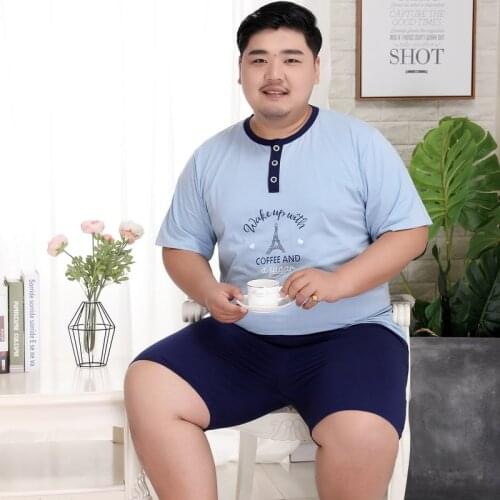 Free Shipping 2019 New Mens Summer 100% Cotton Plus Size Pajama Sets Extra Large Soft Sleepwear Short Sleeve O-Neck Collar