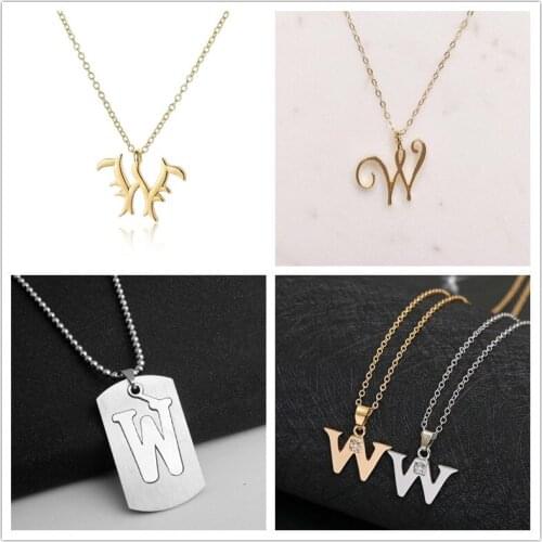 Gift 1pcs Family mom name Initial Letter W monogram alphabet Stainless steel alloy 26 English word sign pendant Necklace jewelry