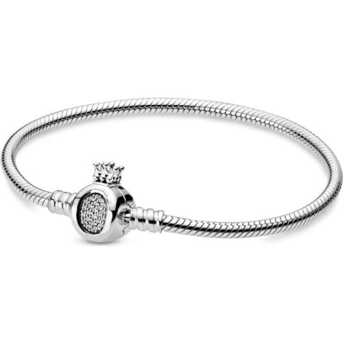 Authentic 925 Sterling Silver Moments Crown O Fashion Bracelet Fit Pandora Women Bead Charm Bangle Gift DIY Jewelry