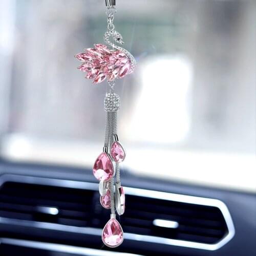 Car Rear View Mirror Charm Crystal Swan Hanging Ornament Rhinestone Interior Decor Crystal Swan Rhinestone Pendant Girls Women