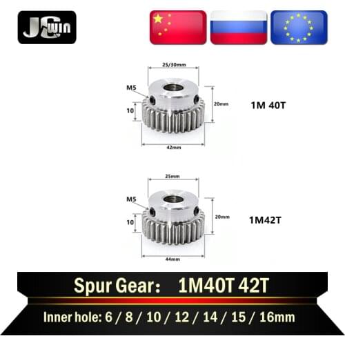 1Piece 1M40T 42T Spur Gear Bore 6//8/10 /12/14/15/16 mm Motor Gear Low Carbon Steel Material metal Gear for motor