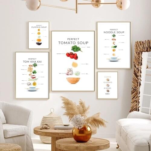 Nordic Modern Style Different Kinds of Soup and Food Canvas Painting Poster Print Picturte for Living Room Decor Wall Art Home