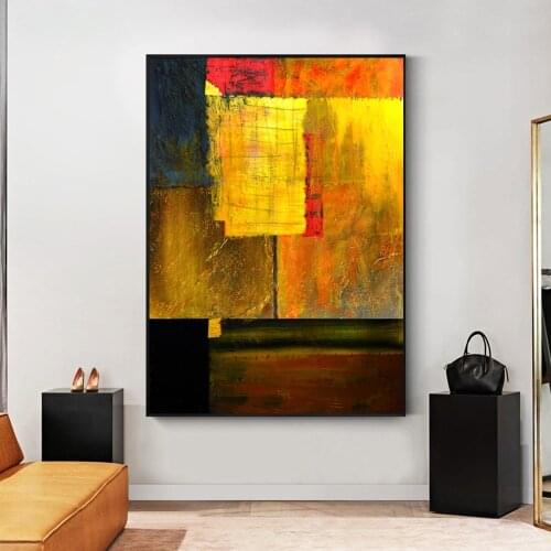 Modern Abstract Art Oil Painting on Canvas Posters and Prints Wall Art Simple Golden Abstract Picture for Bedroom Wall Decor