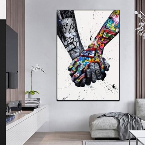 Street Graffiti Art Canvas Painting Lover Hands Art Wall Posters and Prints Inspiration Artwork Picture for Living Room Decor
