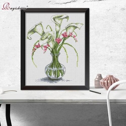 RUYISHIJIA Embroidery,Paintings,Needlework,Cross stitch kits,Flower,calla lily,DIY Cross-stitch,thread embroidery