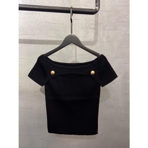 Fashion 2021SS Summer High Quality Women Hole Knitted Short Sleeve Slim T-Shirt Tee For Ladies Tops 2 Color Gdnz 5.10