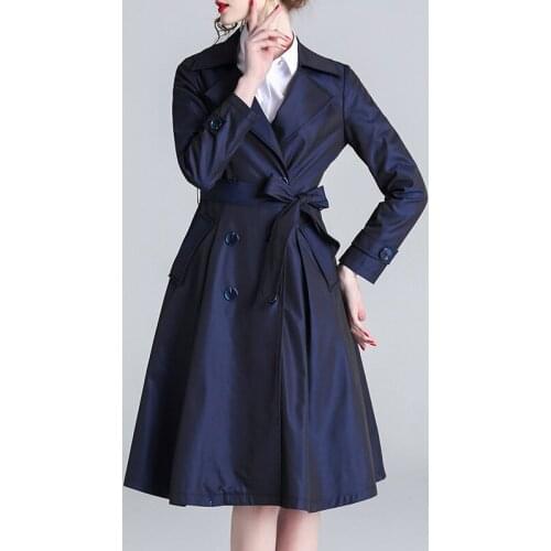 2021 autumn new top suit collar windbreaker womens middle and long waist closing thin ol temperament coat