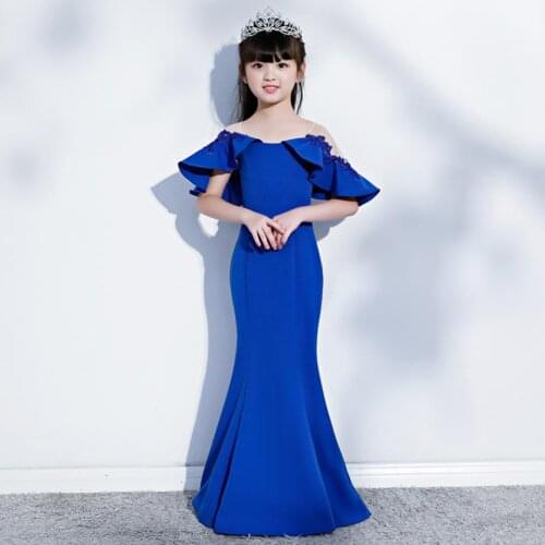 2Y-14Y children dresses for wedding baby girl birthday dress vestudo de festa blue ruffle princess dress for girls beautiful