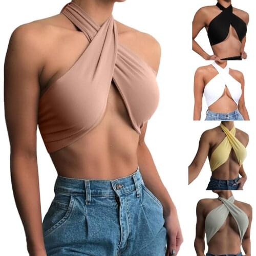 Womens Tube Top Strappy Cross Women Summer Sexy corset top Out Halter Neck Sleeveless Backless Wrap Crop Vest y2k