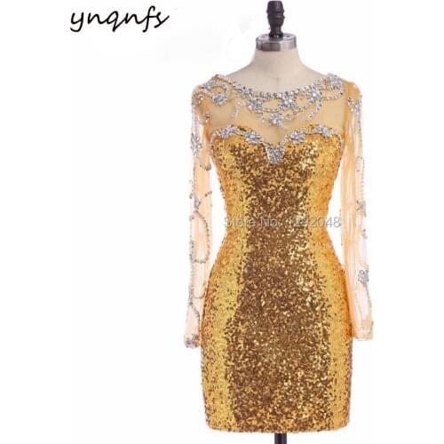 YNQNFS RE14 Robe De Soiree Cocktail Sexy Backless Crystal Dress Vestido Curto Gold Mother of the Bride Gown 2019