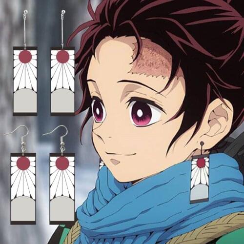 Japanese Anime Demon Slayer Wholesale Cosplay Prop Kimetsu No Yaiba Tanjirou Kamado 1 Pair Earrings Cosplay Accessores