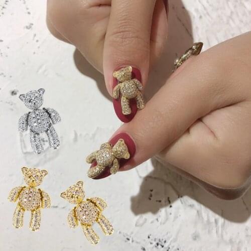 1pcs Gold Wing Bear Nail Art Decorations Crystal Alloy Pearl Zircons Rhinestone Charms Nail Jewelry Ornaments Accessories