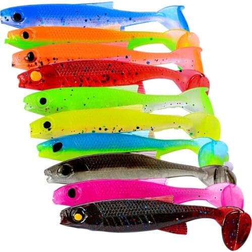 10pcs/set Artificial Bait False T Tail Fish Shape Lifelike Soft Silicone Lure Fishing Accessories