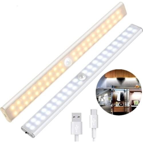 24/40/60LED Sensor Under Cabinet Light USB Rechargeable with Magnetic Strip Led Night Lights for Bedroom Kitchen Closet Stairway