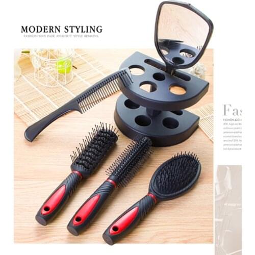 5pc Professional Salon Hairbrush Set Hand Makeup Hair Brush Kit with Mirror Stand Portable Hair Care Massage Comb for Women