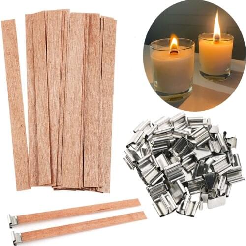 50pcs Wooden Candles Wick With Sustainer Tab Candle Wick Core 6-15cm Candle Core For DIY Handmade Soy Wax Candle Making Supplies