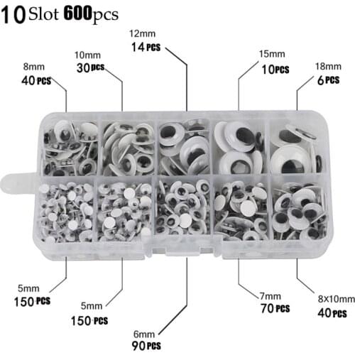 600pcs/10 slot 5-15mm Plastic DIY Crafts Eyes Accessories With Adhesive For Childrens Toy Animal Dolls Painting Eye Decoration