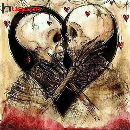 Huacan Diamond Painting Skull 5D DIY Diamond Mosaic Embroidery Cross Stitch Kits Cartoon Picture Of Rhinestones Home Decor