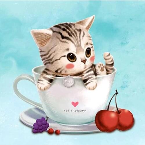 ARMYQZNew cute teacup cat needlework needle art diamond painting cross stitch resin square round diamond icon diamond embroidery