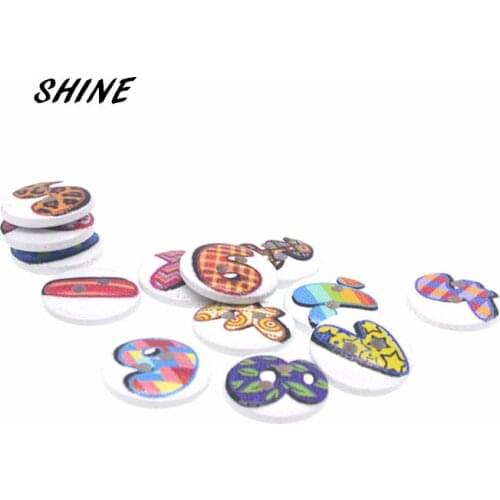 SHINE Wooden Sewing Buttons Scrapbooking Round Two Holes Number Pattern 20mm Dia. 30PCs Costura Botones decorate bottoni botoes