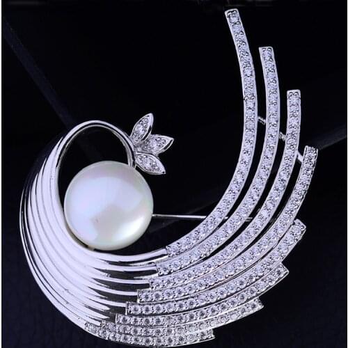 Bling Crystal Zircon Large Phoenix Tail Brooch Fashion Wedding Decoration Jewelry Beautiful Pearl Brooches Pins Gift broche luxe