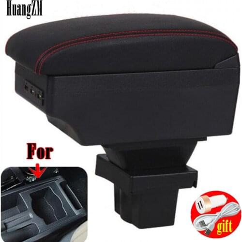 For Skoda Yeti Octavia A5 MK2 2005-2012 Armrest box Dual Layer Rotatable PU Leather Center Console Storage Box Ashtray USB