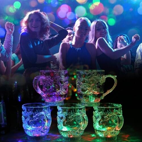 Home Bar Drinkware 3D Dragon LED Inductive Beer Mug Colorful Glow Glass Cup Rainbow Flashing Light Whisky Cup Bar Accessories