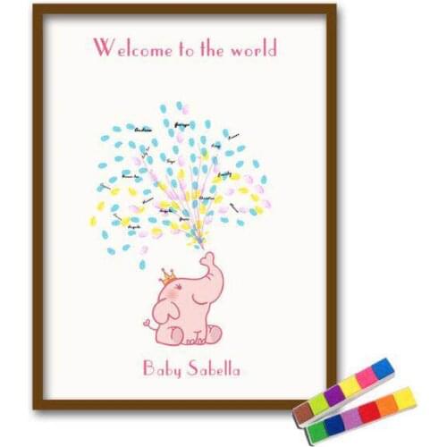 ElephantPainting Fingerprint Guest Book Custom name date boy Baby Shower Party Decoration Girls Birthday Baptism Gift decoration