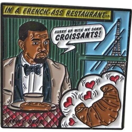 Kanye West Enamel Pin French Croissant Art badge Hip hop culture jewelries for music fans