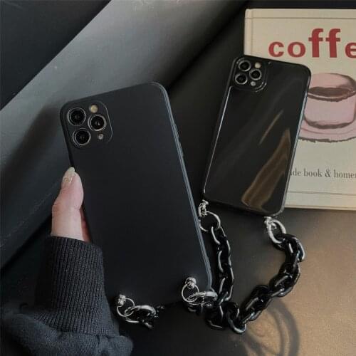 Hanging Chain Glossy Case For iPhone 11 Pro 12 Max 8 Mini Plus 7 6 X XS XR Liquid Silicone Phone Capa Shell Back Cover