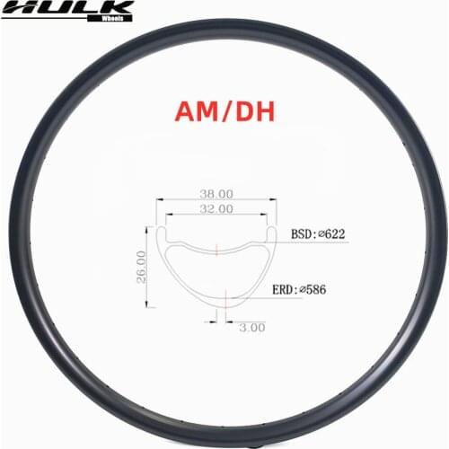 HULKWHEELS 29er MTB Carbon Rim Light Weight 38mm Wider Tubeless Ready For AM all Mountain DH Bike Hookless Asymmetric down hill