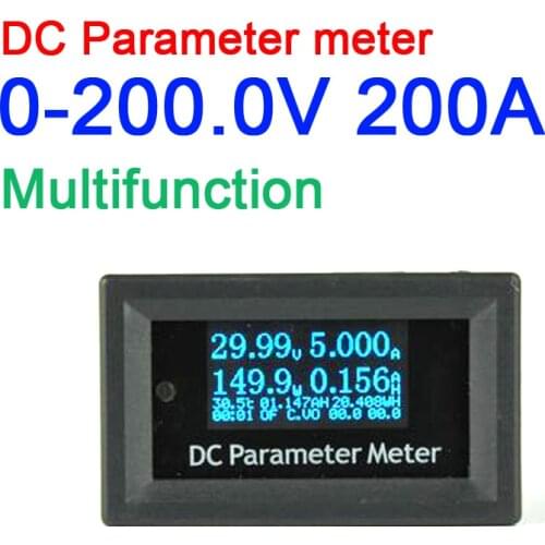 12-in-1 OLED DC 200V 200A wattmeter Power Meter Electrical Cumulative power Voltage Current Time Energy Capacity Temperature