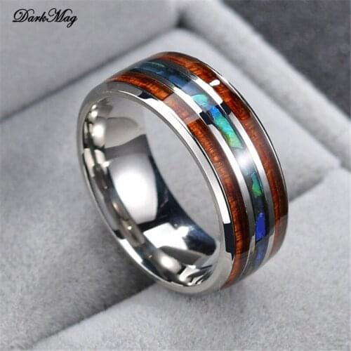 DarkMag Men Rings Stainless Steel Wood Grain Shell Fashion Women Rings Male Jewelry Gifts