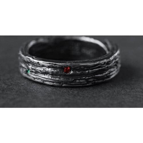 Trendy Female Male Red Crystal Metal Ring Hip Hop 14KT Black Gold Open Engagement Ring Punk Couple Wedding Rings For Women Men