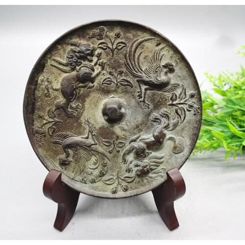 Round bronze mirror Retro bronze ornaments, Zhaocai auspicious Crafts, Bronze mirror to ward off evil spirits