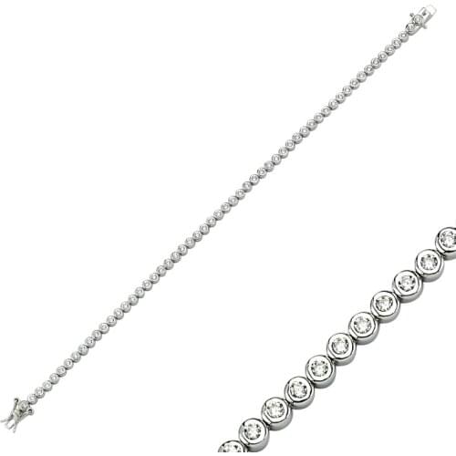 KUTAYDAN 925 Sterling Silver 2mm Zirconia stone Watercourse Bracelet