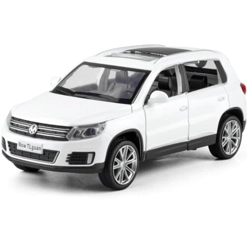 1: 32 Simulation Tiguan Alloy SUV Open Door Acousto Optic Return Force Childrens Car Model Toy Boy Birthday Gift 1: 32 White