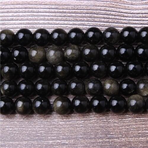 LanLi Fashion Natural Jewelry Gold obsidian Stone Loose Beads 4/6/8/10/12/14mm DIY Woman Bracelet Necklace Ear Stud Accessories