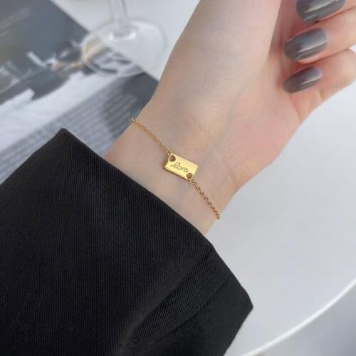 MOFLO S925 Geometric Square Card LOVE Letter Charm Bracelet 925 Sterling Silver Letter LOVE Charm Bracelet for Women